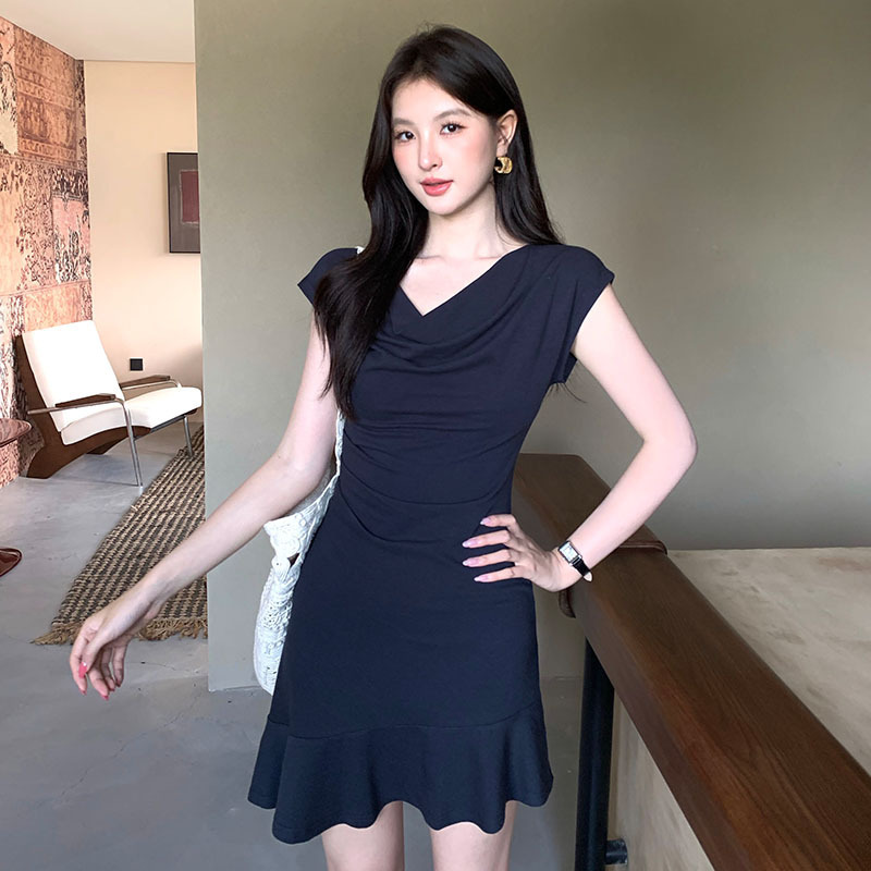 Xiu Xixi Thirteen Lines 2026 Summer White Label Simple Elegant Lady Swing Collar Dress Slimming High Waist Short Dress for Women 88699