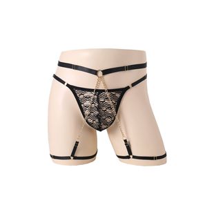 Men's Sexy Boxer Briefs Underwear Adjustable Lace Chain See-Through Wild Sexy Underwear Men's Sexy Underwear