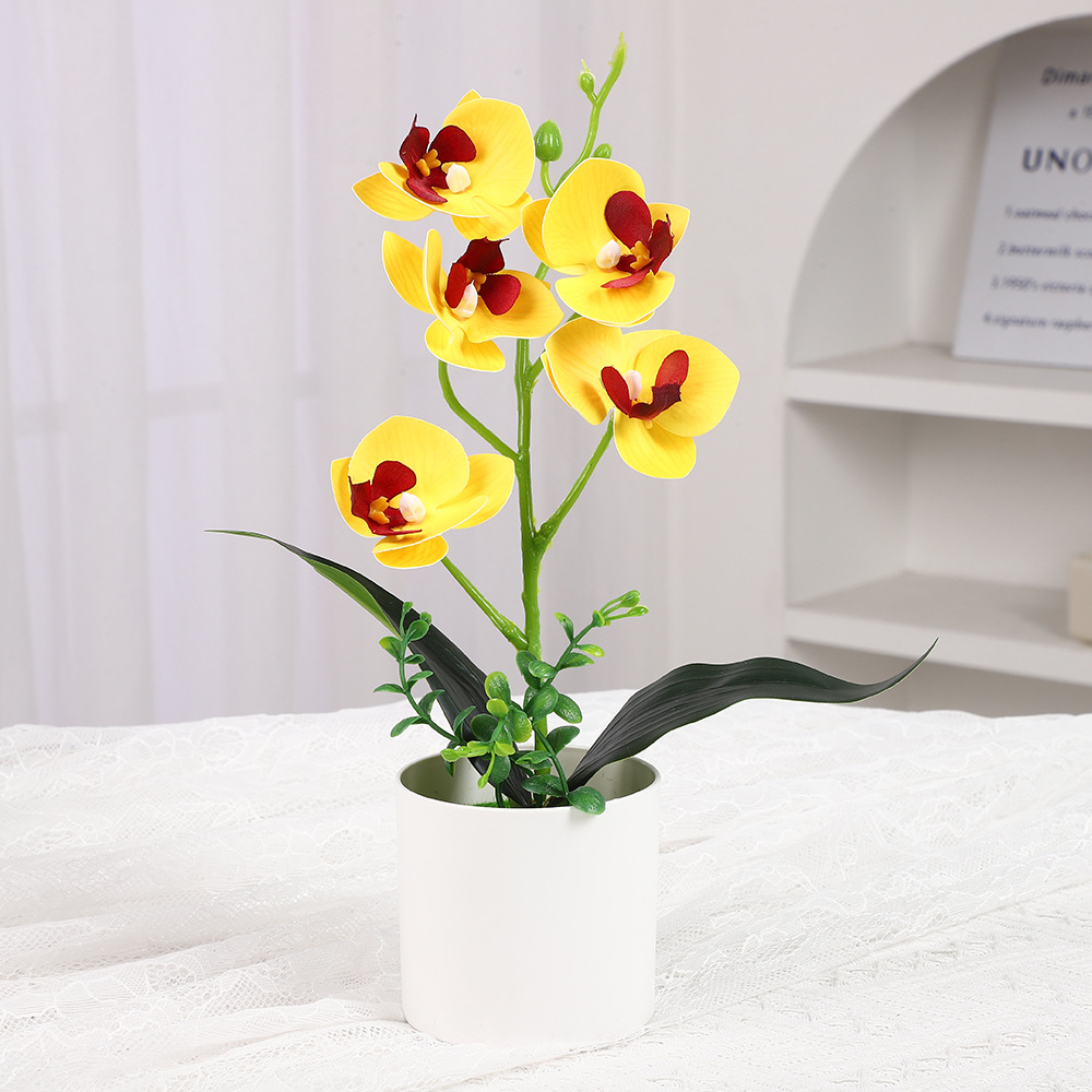 Simulación Phalaenopsis Adornos de escritorio Decoración de plástico para el hogar Accesorios de disparo de flores falsas Simulación de flores en macetas Adornos de oficina image 8