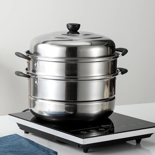 Stainless steel steamer three-layer thickened steamer 28CM multi-functional double-layer steamer gift panda soup steamer wholesale