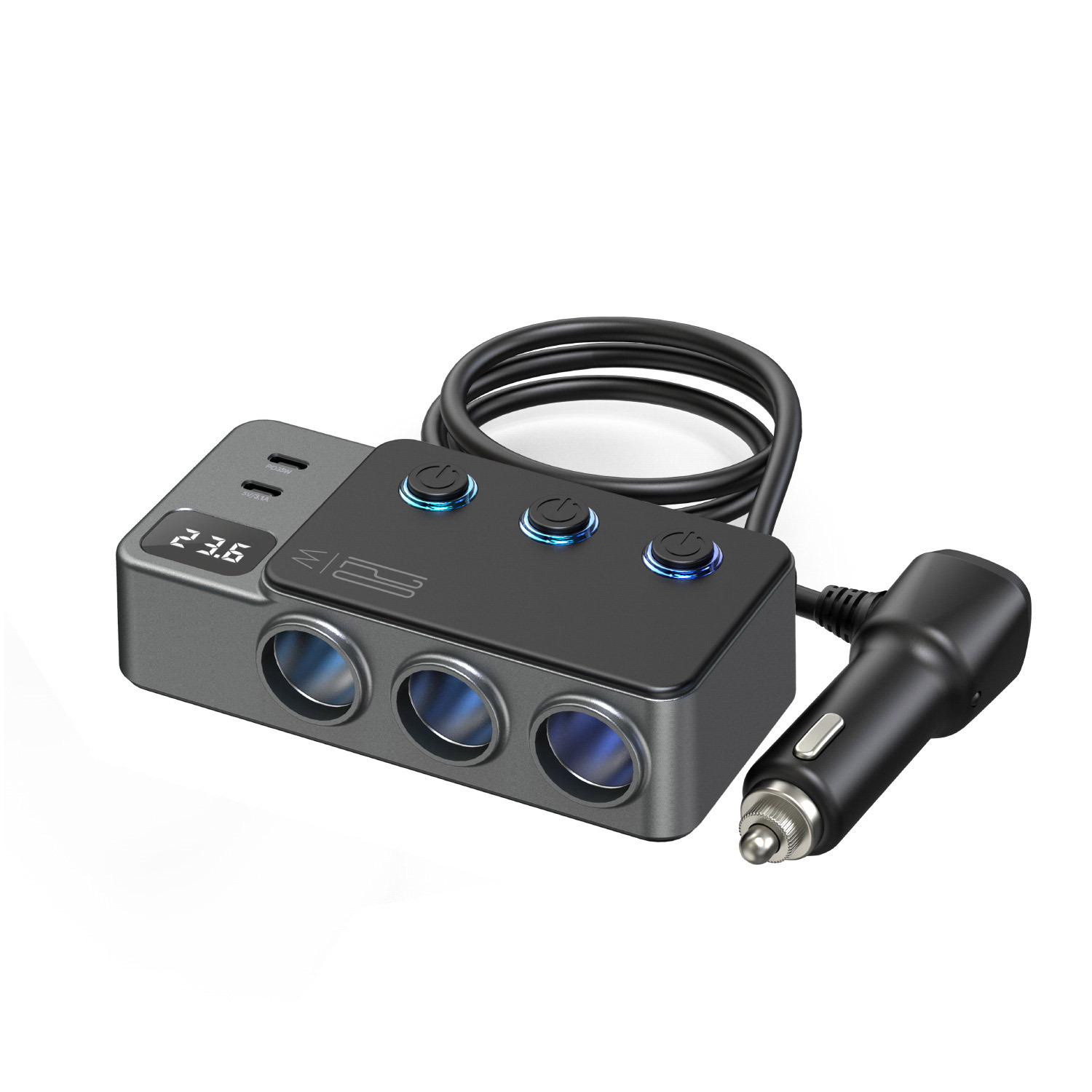 GC06 yeni araba çakmak bir ila üç USB bağımsız anahtar PD süper hızlı şarj 120W araba şarj cihazı