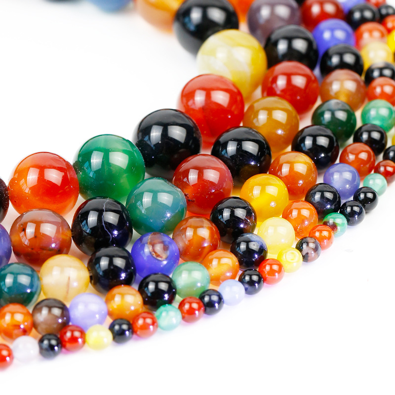 Cuentas sueltas de ágata colorida Joyas de bricolaje hechas a mano púrpura Pulsera de cristal Accesorios de material Cuentas redondas semiacabadas Cuentas sueltas