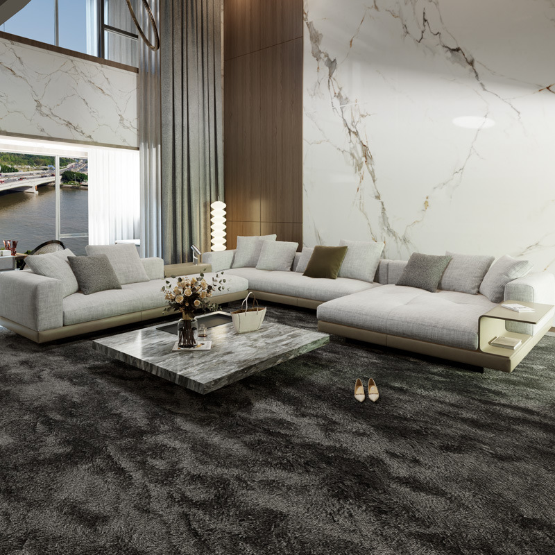 Connelly Sofa, Large-Sized Minimalist Design, Suitable for Large Villas, Flat-Floor High-End Corner Combination Fabric Sofa Made of Cotton and Linen