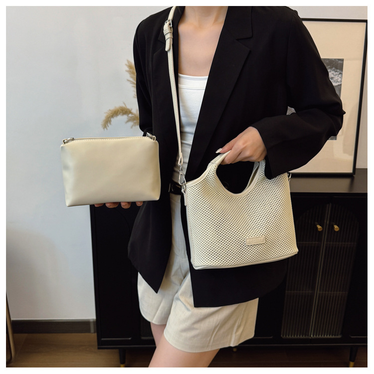 Korean style laid-back and relaxed tote bag 2025 new summer versatile woven and pieced large-capacity single-shoulder bag undefined