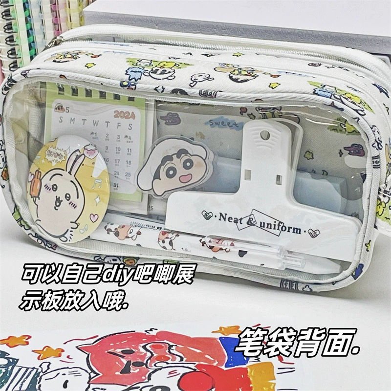 新しいクレヨンしんちゃん痛バッグ文具ペンバッグ透明高価値大容量学生かわいい多層収納袋|undefined