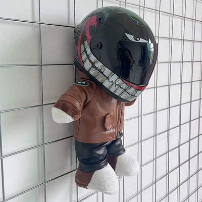 Motosiklet dəbilqələri: decoration rally bear - height-28cm-brown-leather-bear-m-black-clown-upgraded-internal-buckle