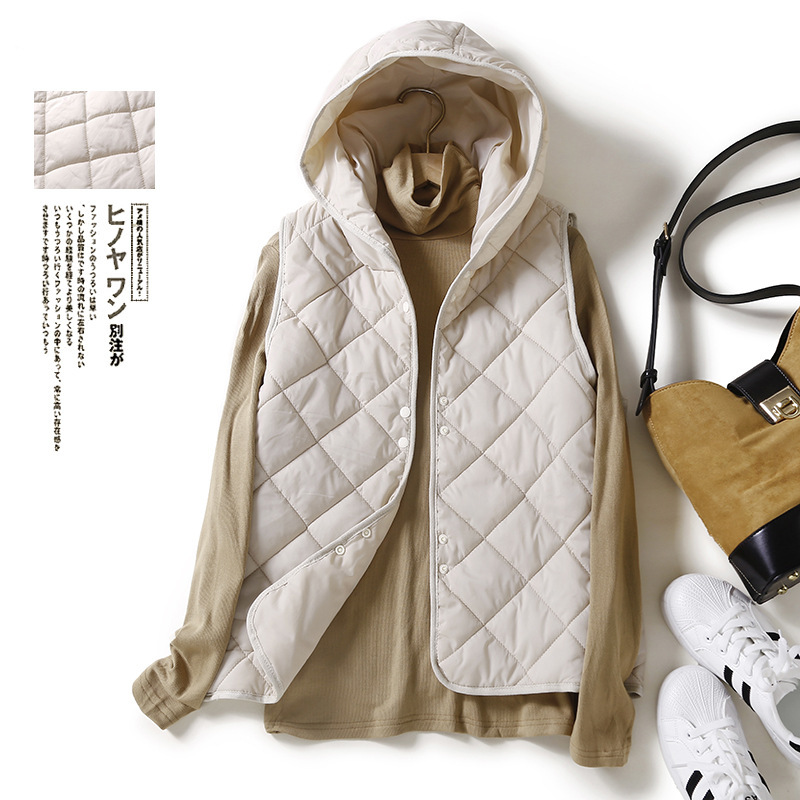 7199 # Autumn New Style Lightweight Warm down Hooded Vest Feminine Loose Sleeveless Jacket