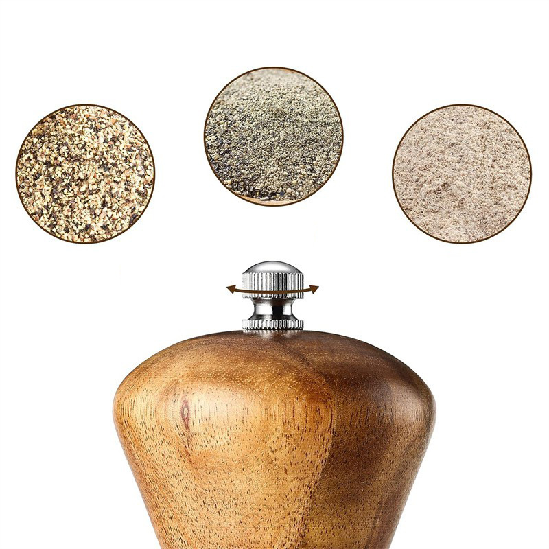 8-pulgadas de madera de acacia Molino de pimienta molino de anillo de acero espesor ajustable núcleo de cerámica molino de pimienta herramientas de cocina