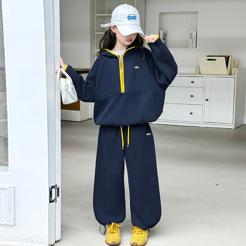 女童秋套装2025新款中大童韩版半拉链卫衣儿童运动两件套洋气潮范|undefined
