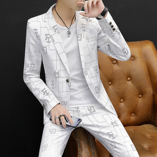 Men's suit jacket autumn slim fit one button fashion new formal wear British men's plaid trousers 2-piece set