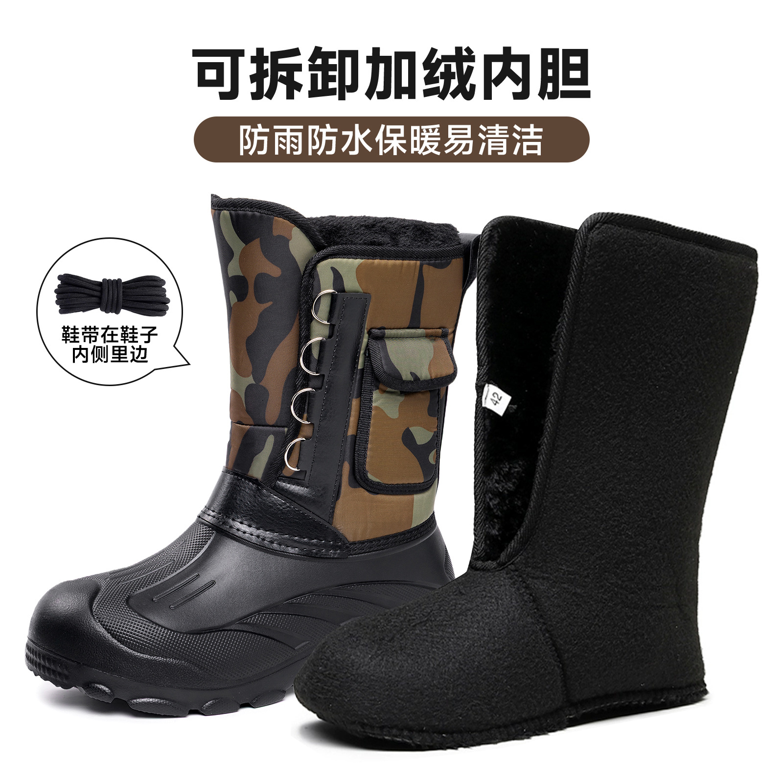 Zapatos de algodón de invierno para hombres nuevos zapatos de nieve de tubo alto más grueso a prueba de agua antideslizante de un pie botas de algodón image 9