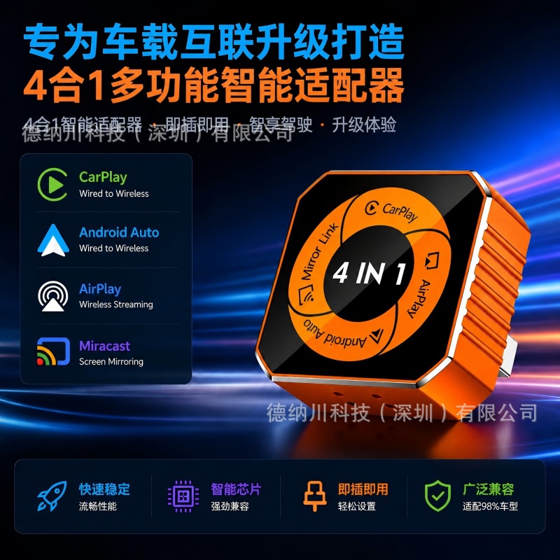 Cross-Border 4-in-1 Wireless Carplay Box, Wired to Wireless Carplay Car Adapter, Car Machine Interconnection Box
