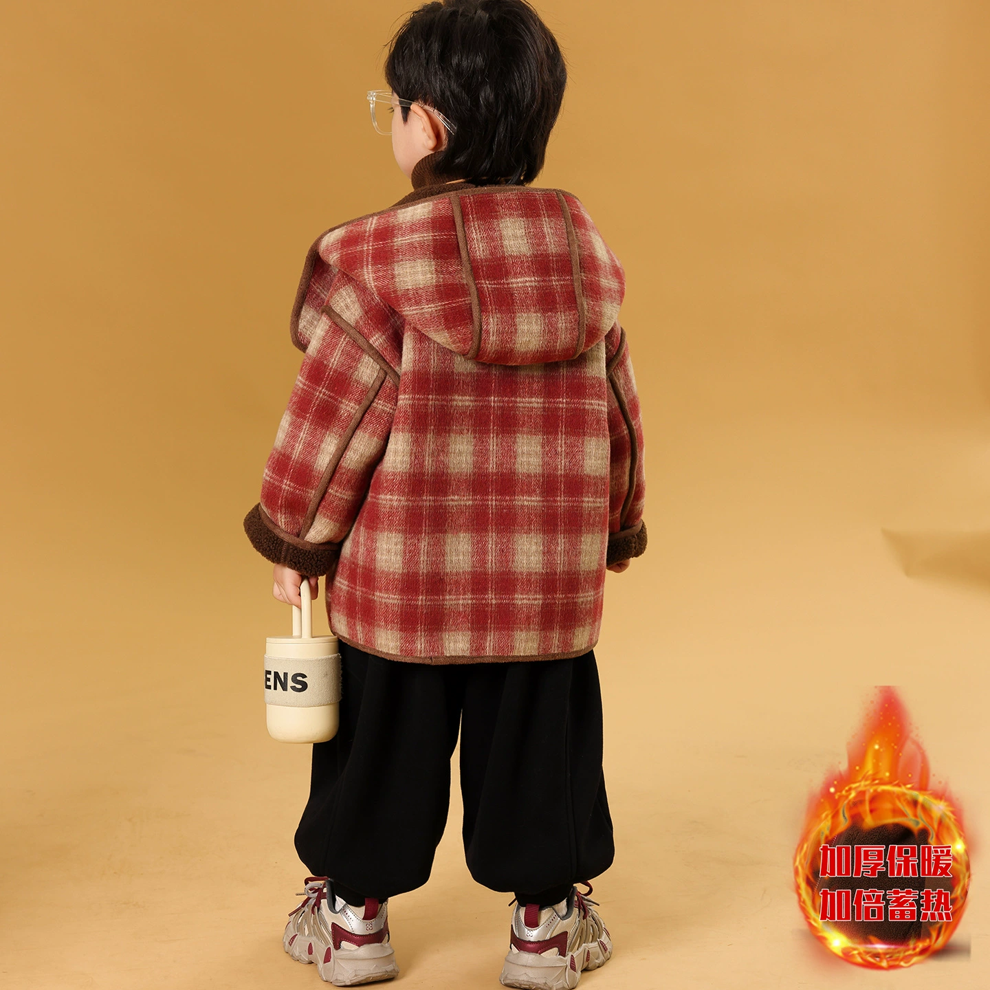 Fleece down jacket for boys, children's winter woolen woolen coat