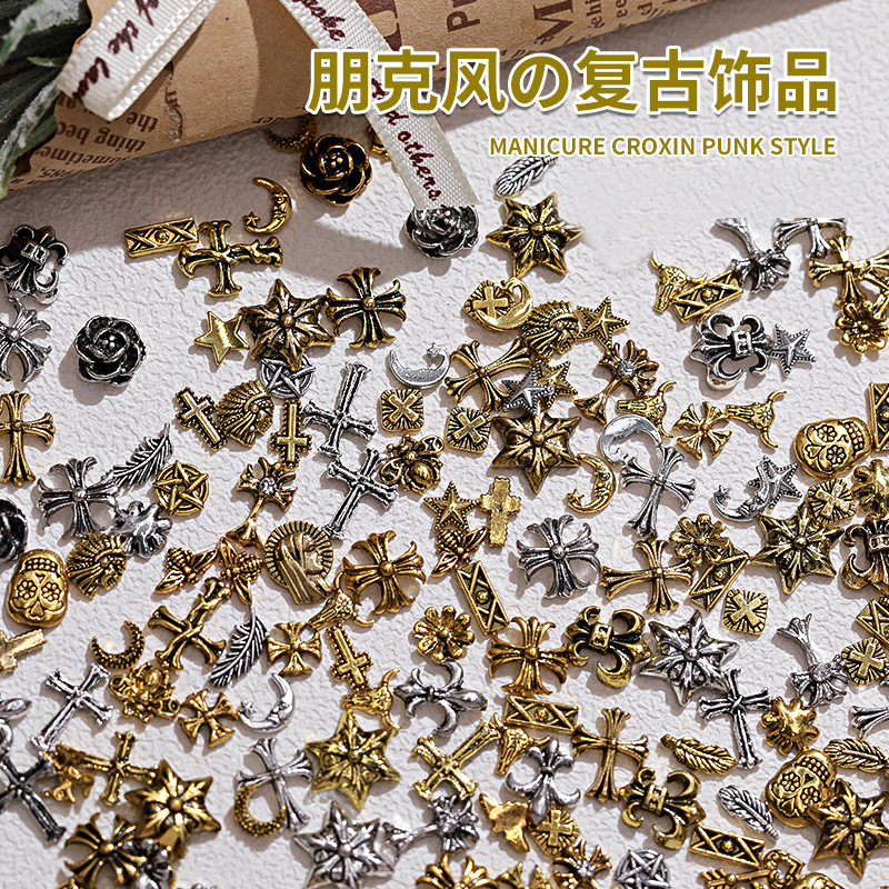 Crow Heart Nail Art Accessories Internet Celebrity Popular Cross Retro Punk Style Alloy Scout Flower Love Nail Decoration
