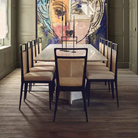 中古风实木餐椅家用法式设计感藤编椅子布艺软包书桌椅咖啡厅藤椅