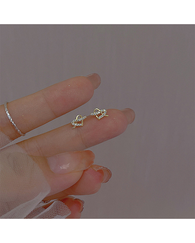 Simple Style Heart Shape Copper Inlay Zircon Ear Studs 1 Pair
