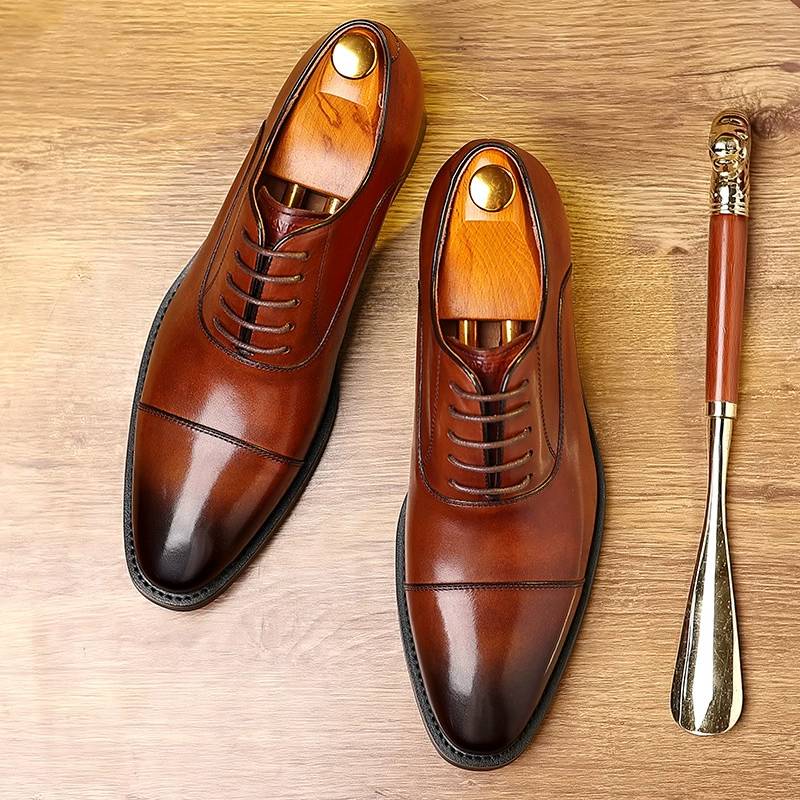 Осенние трехслойные кожаные туфли для мужчин, дышащие деловые туфли из натуральной кожи, свадебные туфли из первосортной телячьей кожи, британские оксфорды.