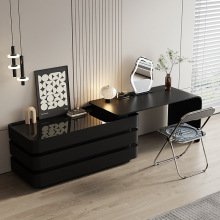 轻奢全实木梳妆台斗柜一体黑色卧室床尾储物柜小户型化妆桌化妆台