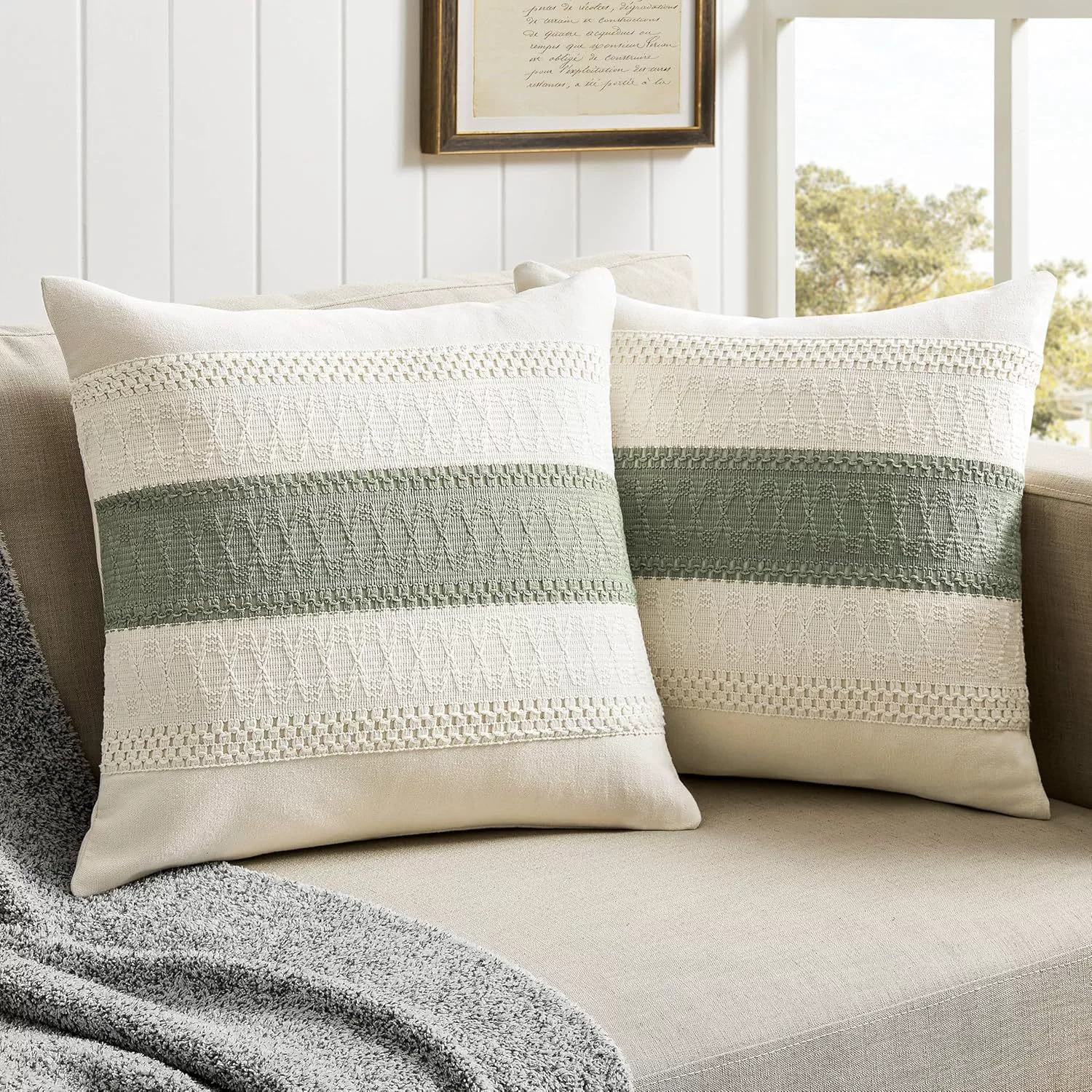 Cotton pillow, pillowcase for side table, sofa, boho style, cotton and linen, Amazon