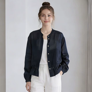 广魅 2026夏新款苎麻衬衫女宽松显瘦荷叶边小立领温柔风短款上衣