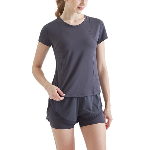 Summer new outdoor two-piece set for women, cool, quick-drying, loose T-shirt, anti-exposure shorts, yoga wear, fitness suit