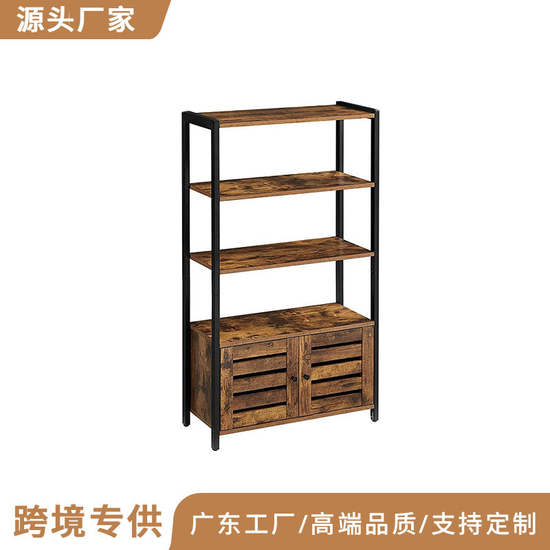 Cross-border Iron Wood Vintage Storage Rack Multi-layer Bookshelf Storage Cabinet Metal Frame Simple Floor Bathroom Cabinet
