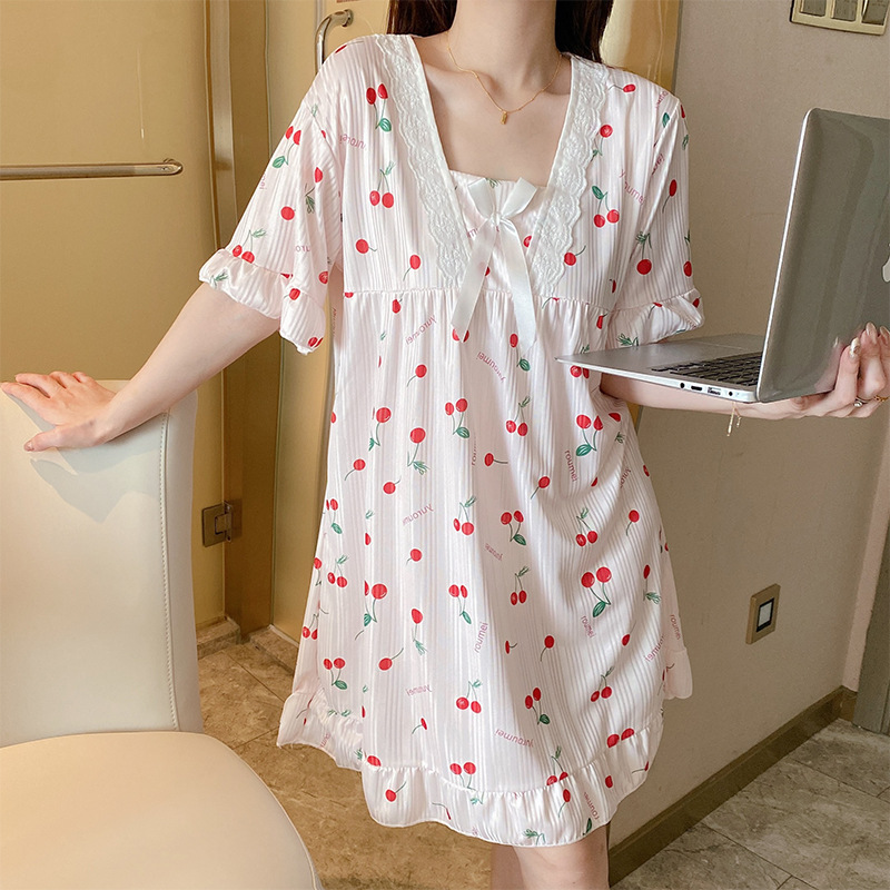 Princess Wind Pijama Mujeres de verano mangas cortas para aumentar la grasa MM Pijama Mujeres dulce lindos vestidos de encaje