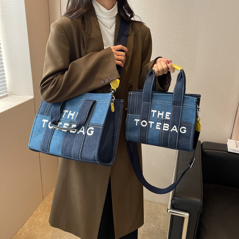 Bolso de lona vaquera de estilo europeo y americano, bolso bandolera versátil y a la moda, bolso tote de gran capacidad para mujer. image 4