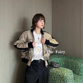 秋季新款南油女装CD气质复古风百搭撞色刺绣宽松版夹棉夹克外套女