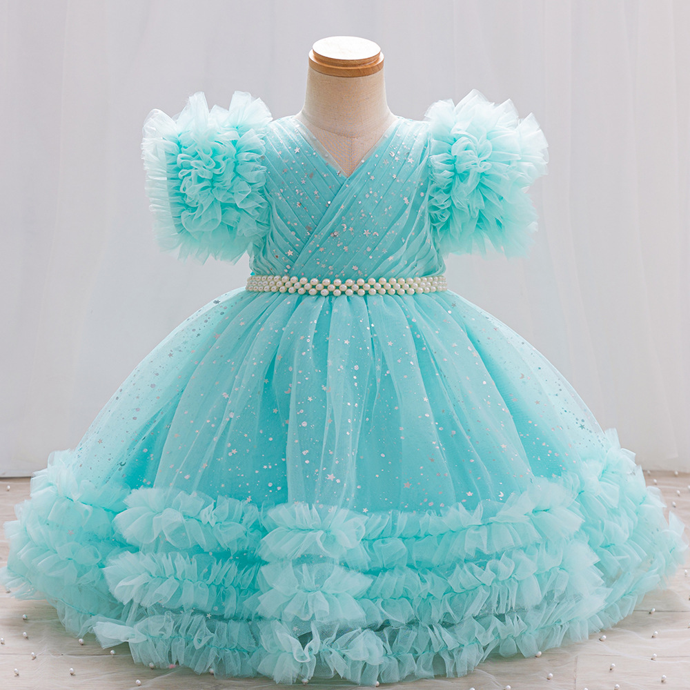 Vestido de niña de comercio exterior transfronterizo vestido de princesa esponjoso con lentejuelas con cuentas vestido de bebé para niños