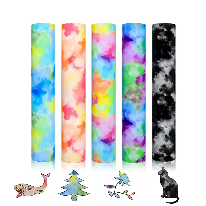 东莞厂家扎染刻字膜PU烫画膜转印膜热转印颜色多云彩刻字膜背胶