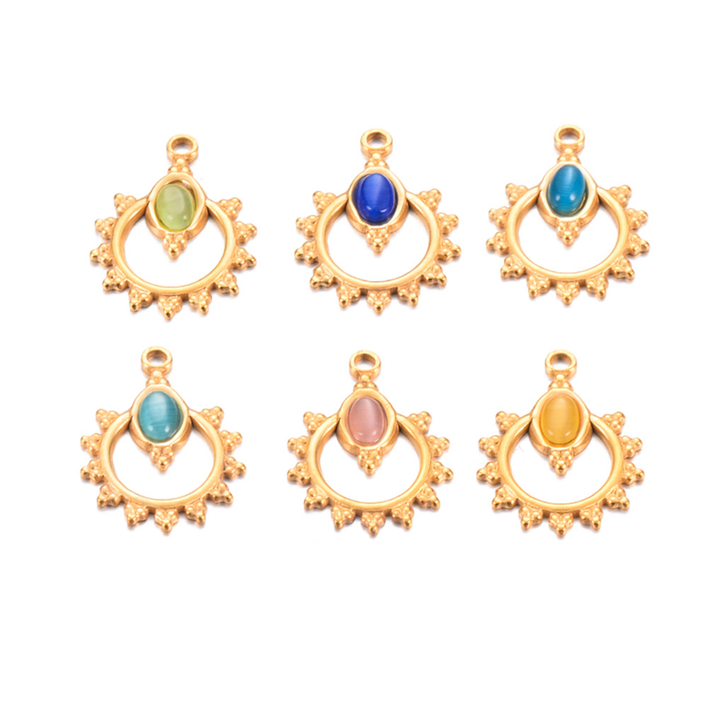 Pendant Jewelry Making Type 5 PCS/Package Stainless Steel Natural Stone Round Pendant