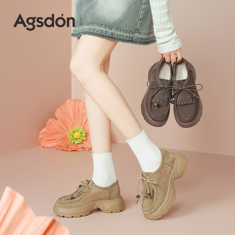 Zapatos de Lefour de fondo grueso para mujeres 2025 nuevos zapatos de caño con bordas retrógradas casuales zapatos de canguro suaves