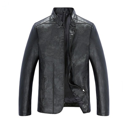 man Stand collar leather clothing Autumn and winter Korean Edition thickening leather jacket Plush leather clothing coat men's wear XL