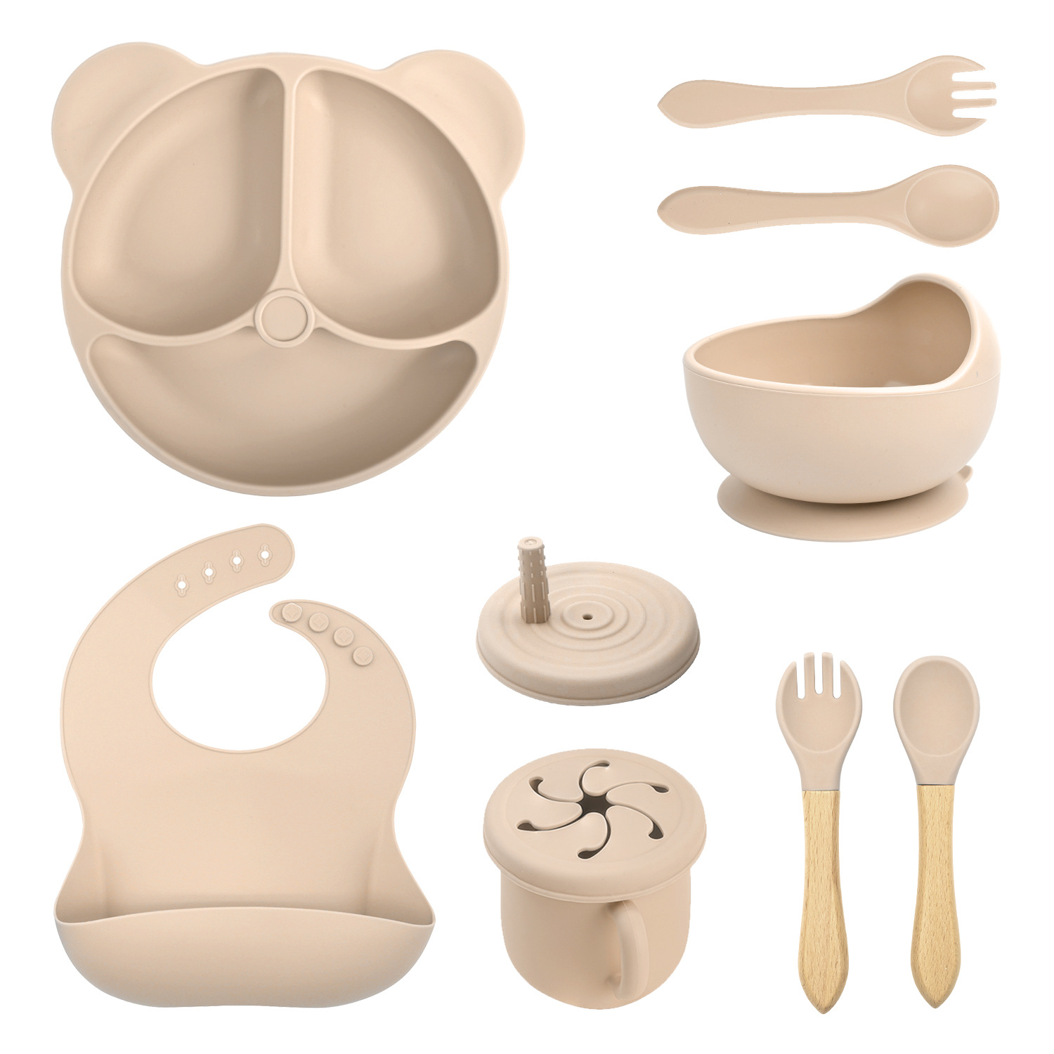 Conjunto de cubiertos de silicona para niños transfronterizos de ocho piezas con cucharas de silicona cucharas cucharas