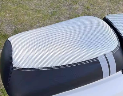 New National Standard Electric Vehicle Seat Cover, Sun-Proof, Waterproof, Heat-Insulating, Universal Leather Seat Cover for Aima, Yadi, and Luyuan Electric Bikes (Electric car cushion) - sun-protection-waterproof-and-reflective-strips-silver-front-seat