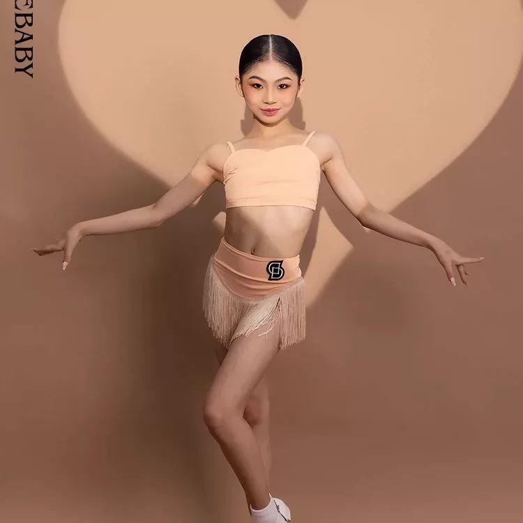 Dancebaby Одежда для латинских танцев 2024, новая тренировочная одежда, танцевальная одежда, топ, новая юбка с кисточками на подтяжках DAS570N