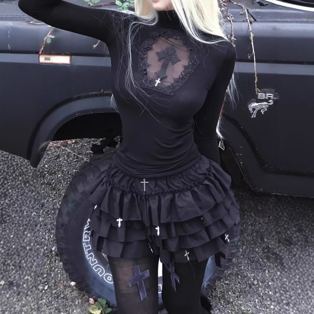 cos新款小众特色设计感百搭十字架哥特暗黑风蛋糕蓬蓬裙裤芭蕾裙