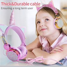 獨角獸耳機兒童耳機現貨供應頭戴式兒童有線耳機帶麥卡通耳機