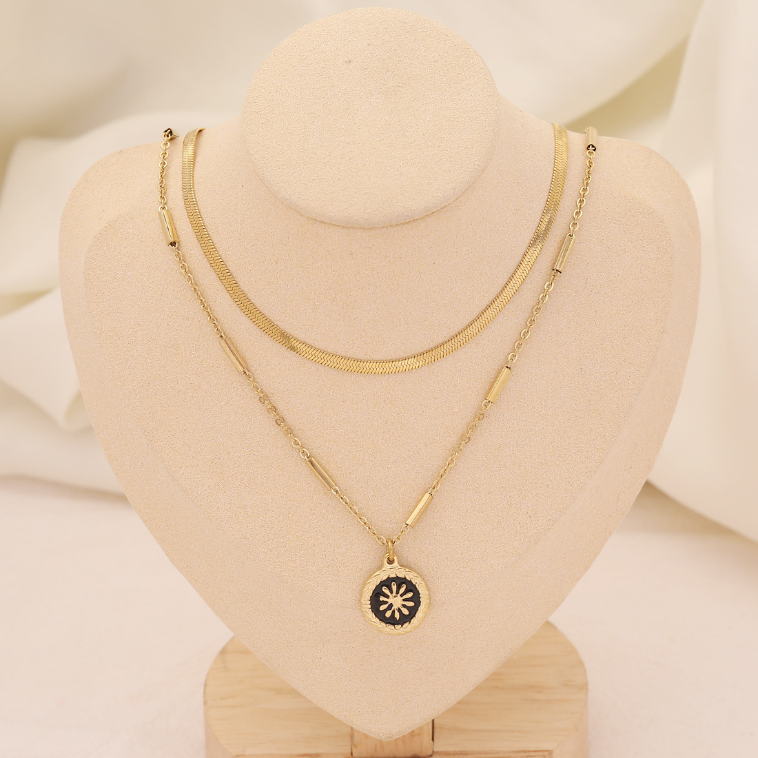 Multi-Layer Stainless Steel Flat Snake Heart Necklace