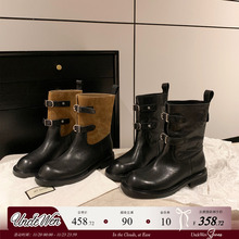 「稳叔」暗夜协奏～马丁靴女秋冬新款切尔西靴厚底真皮黑色短靴女