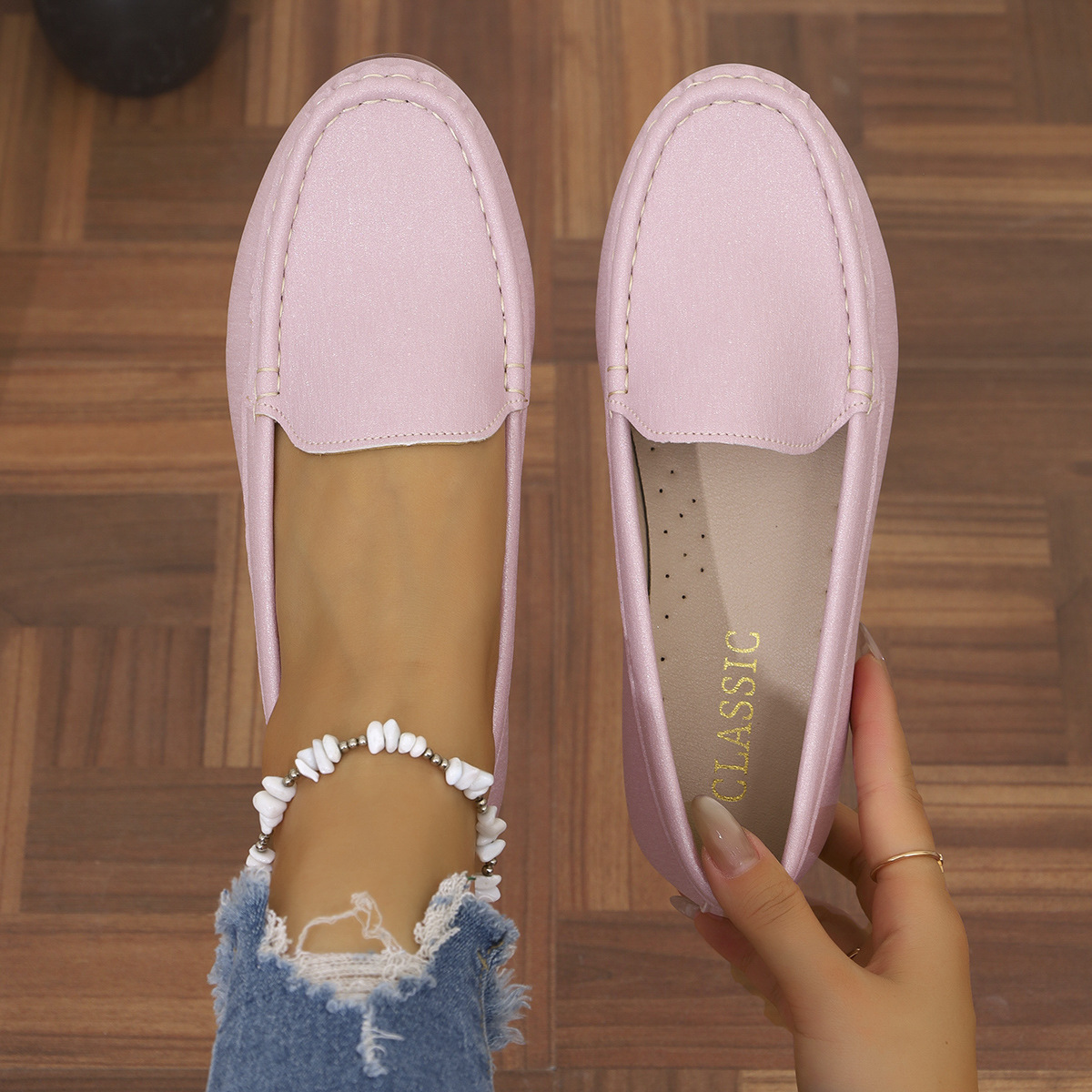 Mocasines Planos para Mujer de Cuero Sintético, Punta Cuadrada, Estilo Retro para Banquete