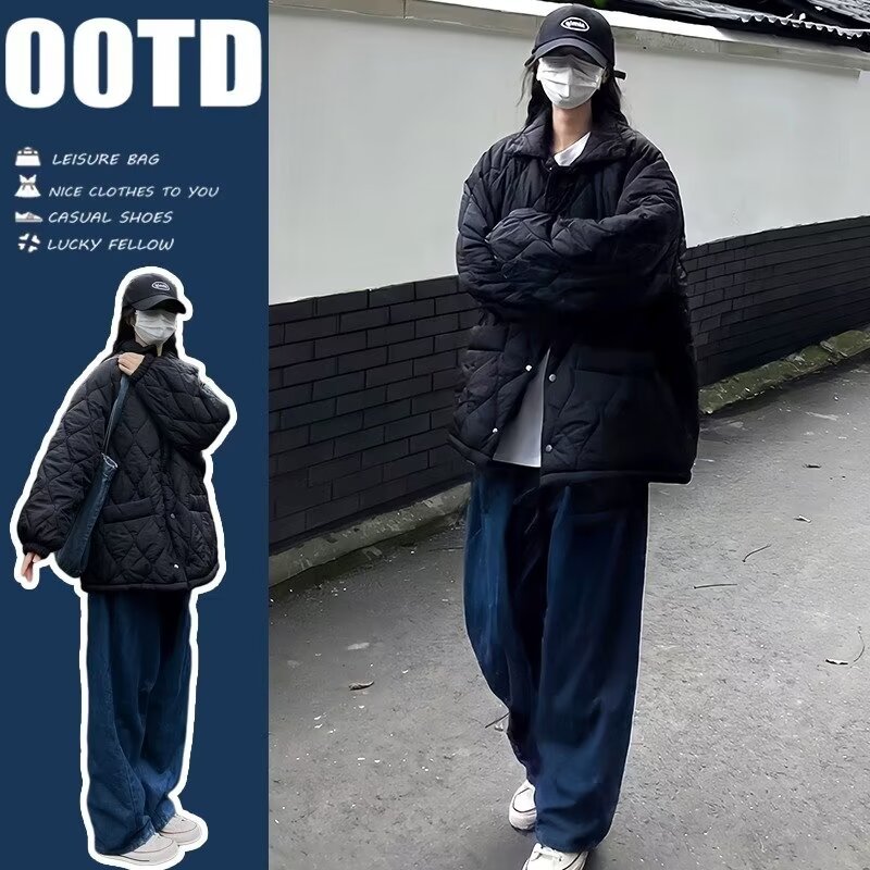 2025 Japanese-Style Winter Lapel Warm Cotton Jacket for Men and Women Couple's Unisex Cotton Coat Cotton-Padded Jacket Top