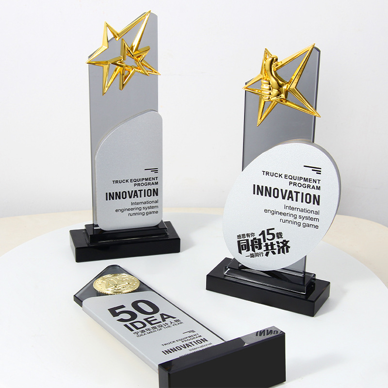 Nuevo trofeo colorido de cristal gris, medalla de iceberg creativa, empresa de metal, evento de letras, premio del equipo conmemorativo