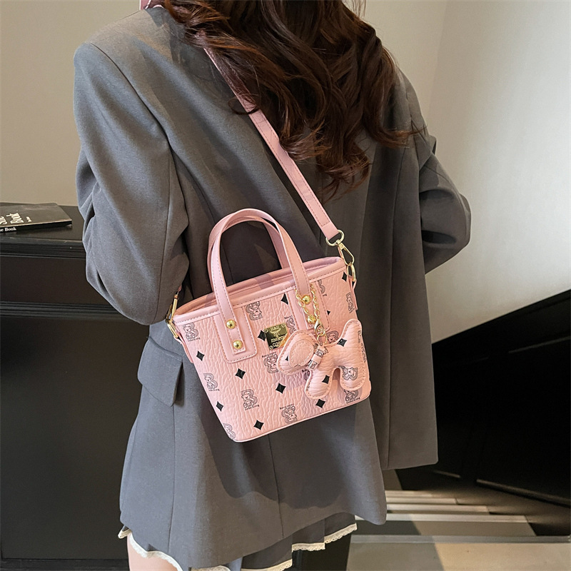 Bolso de canasta de verduras portátil impreso coreano para mujer 2025 nuevo bolso de cubo de todo fósforo de moda bolso de mensajero de un solo hombro de estilo occidental