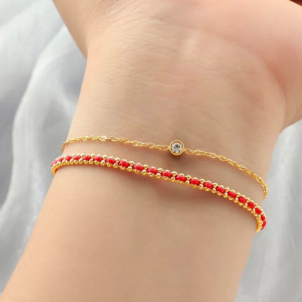 Titanium Steel Non-Fading Small Red Rope Double-Layer Single Diamond Bracelet Women's Braided Bracelet Accessible Luxury Niche Exquisite Animal Year Bracelet