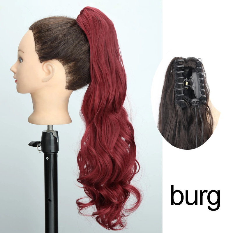 24inch ロングカーリーポニーテール高温繊維女性ビッグウェーブカーリーヘアグリップクリップポニーテールエクステンション|undefined