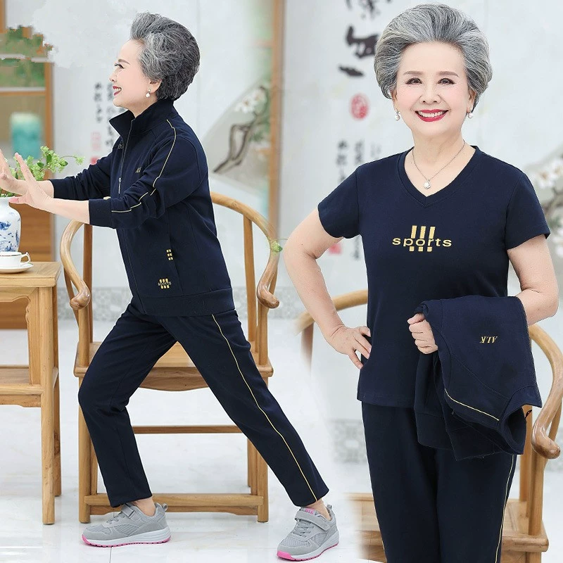 Бабушка весенний костюм пожилой спортивный костюм женский старый пожилой мужчина одежда мама весенне-осеннее пальто