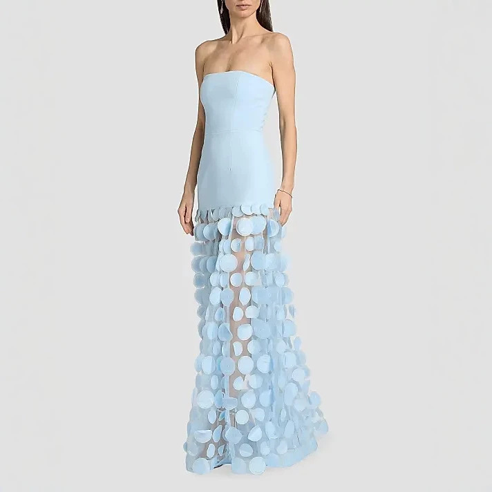 Foreign Trade Women's Clothing: Strapless Polka Dot Long Dress, Simple High-End Light Luxury Niche Gown, Coming-Of-Age Ceremony Dress