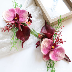 艺雅阁 25021结婚用品嘉宾胸花襟花手花酒红色马蹄莲蝴蝶兰仿真花